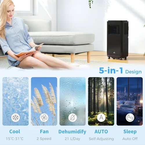 Vista 3 de HOMCOM Aire acondicionado portátil 5 en 1 de 8000 BTU para habitaciones de Negro