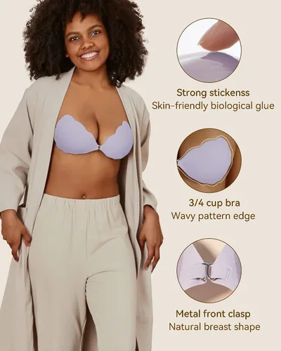 Vista 2 de Niidor Sticky Bra Invisible Adhesive Push Up Reusable Strapless Bra for Bra for Backless Dress with Nipple Cover Wavy