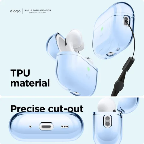 Vista 4 de elago Funda transparente compatible con AirPods Pro de 2ª generación, compatible con AirPods Pro 2, funda protectora, a prueba de golpes, carga Azul