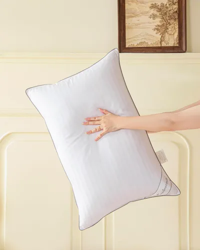 Vista 6 de Juego de 2 almohadas de plumas de ganso, 100% algodón, diseño de rayas, blanco, tamaño Queen (paquete de 2)