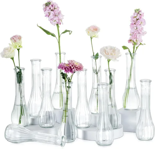 Vista 11 de NUPTIO Glass Bud Vases Centerpiece Bulk, 8.5" Tall, Clear, Set of 3