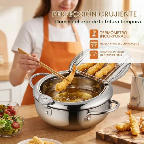 Vista 2 de Olla con termómetro de acero inoxidable 304, freidora de tempura, 7.9