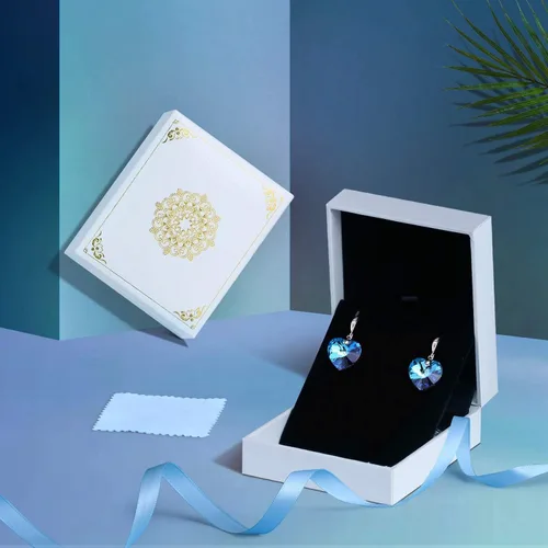 Vista 6 de PLATO H Elementos de cristal de Swarovski, Forever Love", en forma de corazón, aretes con tuerca, joyas a la moda, regalo para el día