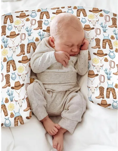 Vista 4 de Blue Western Cowboy - Fundas de almohada de lactancia para niños, botas de vaquero, sombrero, caballo, cactus, sol, vaca, calaveras, funda