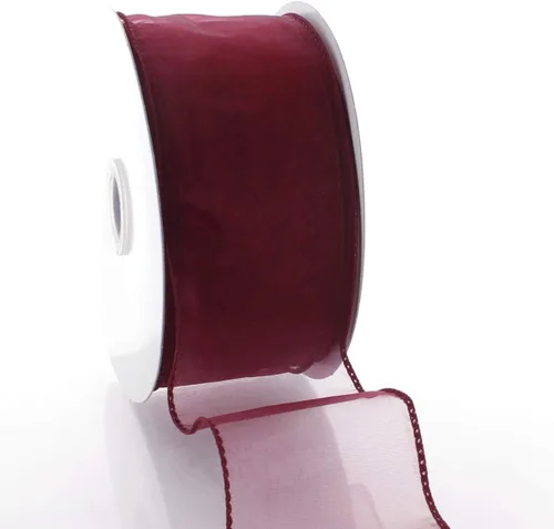 Vista 4 de Cinta de organza transparente con alambre de 2.5 pulgadas, color plateado de 10 yardas