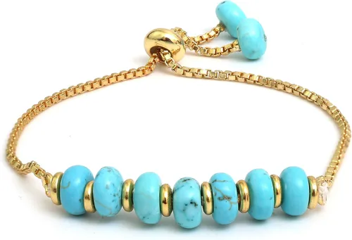 Vista 18 de Gempires - Pulsera de cuentas redondas naturales, chapada en oro amarillo de 14 quilates, joyería hecha a mano, pulseras ajustables para mujer