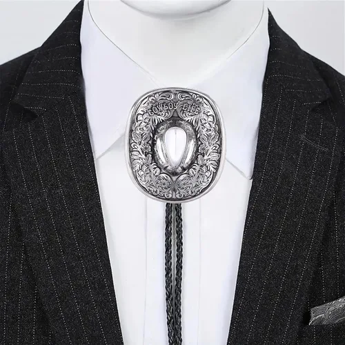 Vista 128 de Jeilwiy Corbata de bolo para hombre, corbata de vaquero occidental, collar de corbata de bolo dorado, corbata de cuero, corbata de Halloween