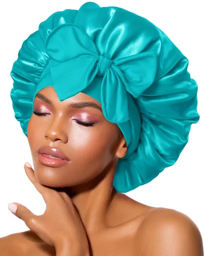 Vista 21 de BONNET QUEEN - Gorro de seda para dormir de BONNET QUEEN, gorro de satén para dormir con banda de amarre ajustable, para cabello rizado, de una sola
