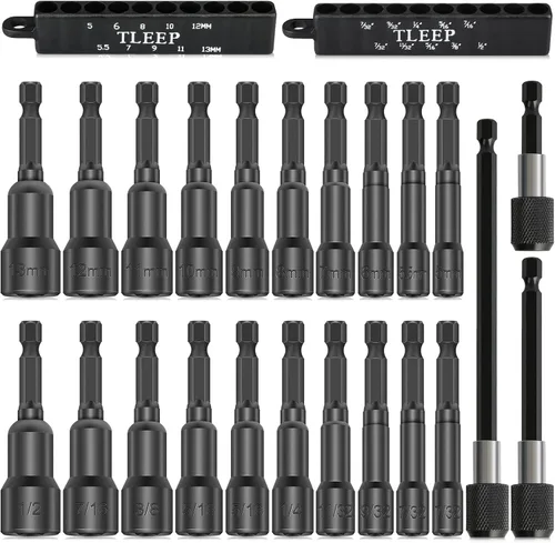 Vista 17 de Juego de tuercas de impacto de 150 mm con 1/4" 5/16" 3/8" de potencia magnética, juego de brocas de taladro hexagonal para llave de impacto, juego