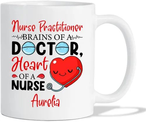 Vista 9 de Taza personalizada para enfermera practicante, 11 oz y 15 onzas, cerámica blanca, mango en C, nombre personalizado, regalo de jubilación NP