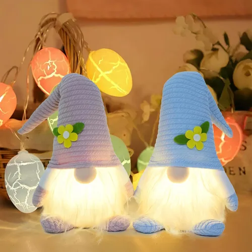 Vista 10 de 2 gnomos de Navidad de lentejuelas con luces, hechos a mano, 12 pulgadas, funciona con pilas, gnomo de Navidad preiluminado, para adornos de Navidad