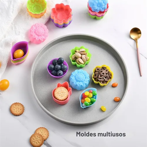 Vista 5 de 36 forros de silicona para cupcakes, tazas para hornear con múltiples formas de flores, moldes de silicona reutilizables de tamaño mini de 2 pulgadas