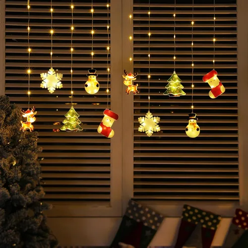Vista 8 de BLOOMWIN Luces de ventana para decoración de Navidad, luces LED de ventana de Navidad de 9.8 pies, tira de luces de cortina para interiores