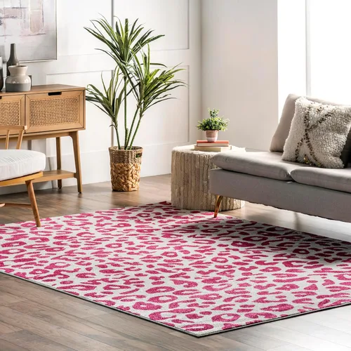 Vista 11 de Nuloom Annette Baby Pink/Ivory, 2 pies 8 pulgadas x 8 pies, estampado de leopardo, suave y acogedor, alto tráfico, resistente a las manchas, fácil