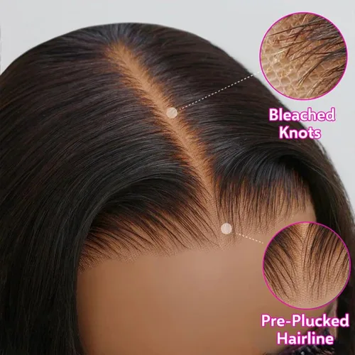 Vista 3 de Star Show Peluca de cabello humano sin pegamento, precortada 5x6 HD, encaje frontal, nudos blanqueados, 10 pulgadas