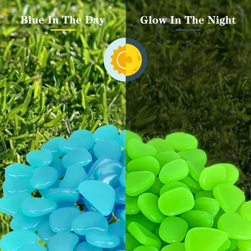 Vista 3 de 1000 piedras decorativas azules brillantes a largo plazo, que brillan en la oscuridad, decoración perfecta para interiores y exteriores