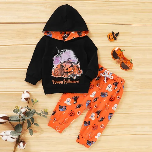 Vista 7 de Trajes de verano para niños y niñas, traje de Halloween con estampado de calabaza, manga larga, pantalones deportivos 5t