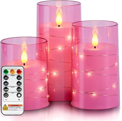 Vista 10 de Homemory Velas sin llama con cadena de estrellas incrustadas, velas que funcionan con pilas, velas LED, velas falsas con control remoto y Azul