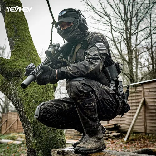Vista 5 de YEVHEV G3 - Conjunto de ropa militar de camuflaje táctico uniforme de caza equipo de paintball con rodilleras para hombres