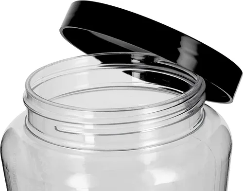 Vista 2 de Mountain West Tarros de plástico de 32 onzas de forma cilíndrica (paquete de 4) plástico PET transparente con tapas lisas negras