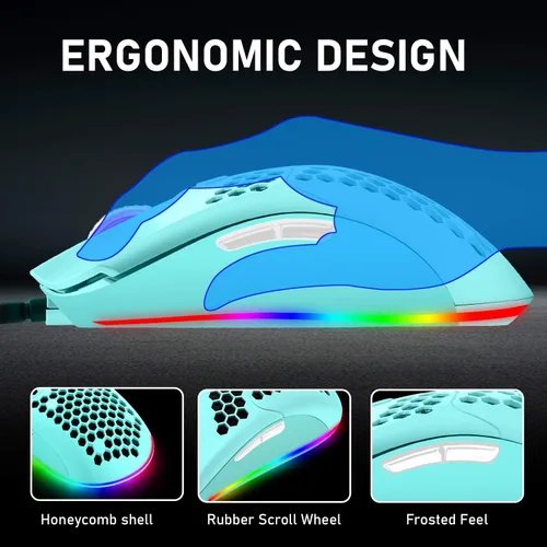 Vista 6 de ZIYOU LANG Ratón ligero con cable para juegos, 6 RGB retroiluminado con 7 botones programables, mouse de computadora de 6400 DPI, cable ultra ligero