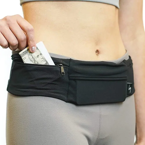Vista 2 de Riñonera ajustable de 3 bolsillos para correr, riñonera para entrenar con respaldo resistente al sudor, soporta todos los modelos de iPhone
