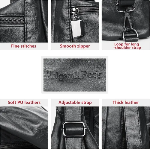 Vista 6 de Bolso y bolso de mano de cuero lavado suave para mujer, mochila convertible, bolso de hombro de gran capacidad, bolso cruzado