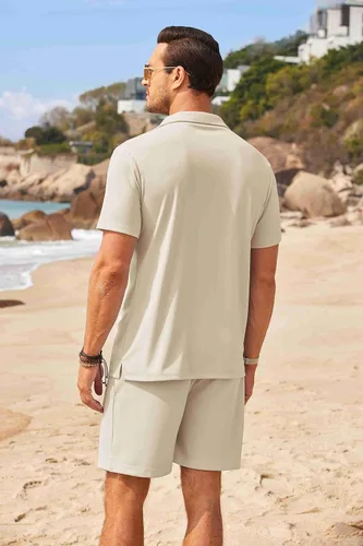 Vista 3 de COOFANDY Mens Two Piece Outfits Sets Casual Button Down Short Sleeve Shirt and Shorts Beach Outfits Sets
