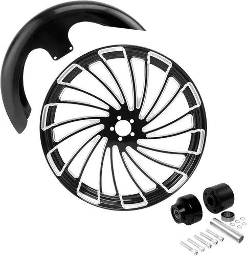 Vista 81 de TCMT Llanta de rueda delantera de 21", buje de rueda de brida de doble disco con guardabarros delantero negro sin pintar, compatible con modelos