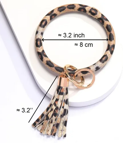 Vista 2 de Coolcos Llavero de piel, círculo grande con borla, para muñeca, brazalete, regalo para mujer