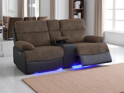 Vista 36 de Juego de sofá reclinable eléctrico, seccional de cuero transpirable beige, juego de muebles de sala de estar, 2 piezas, sofá reclinable eléctrico