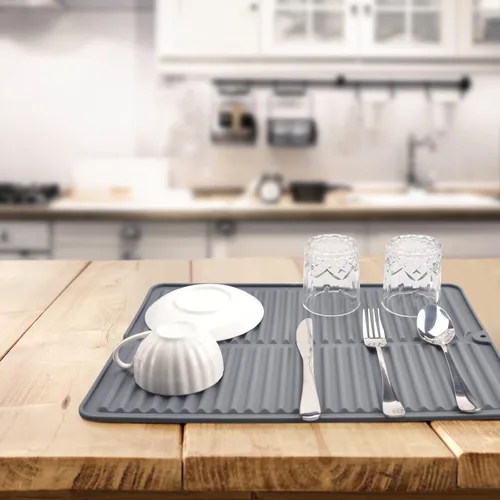 Vista 5 de Suruid Tapete de silicona para secado de platos para múltiples usos, fácil de limpiar, resistente al calor para encimera de cocina o fregadero