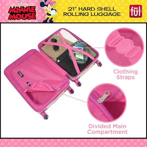 Vista 4 de FUL Disney Minnie Mouse - Equipaje rodante para niños de 21 pulgadas maleta rígida con ruedas color rosa Rosado Disney Minnie Mouse - Maleta de mano