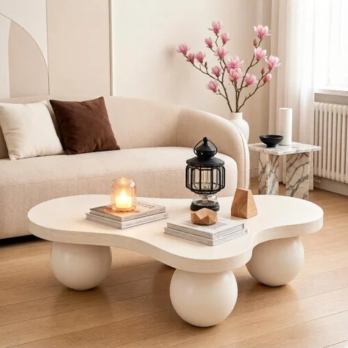 Vista 23 de Mesa de centro irregular moderna de 40 pulgadas, mesa de centro única de nube para sala de estar, mesas centrales bajas y lindas con 4 patas