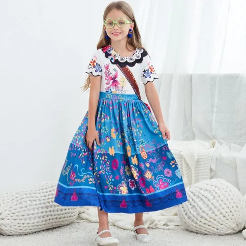Vista 4 de Avady Encanto Dress for Girls Cosplay Mirabel Princess Birthday Halloween Christmas Party Dress Up With Full Accessories