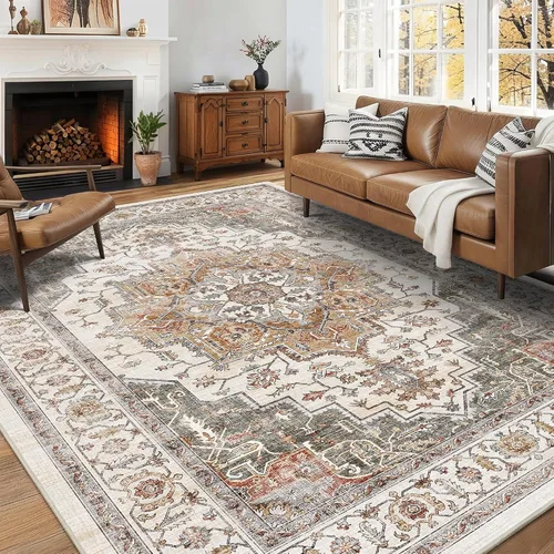 Vista 18 de Alfombra de pasillo vintage de 2 x 6 pies de pelo bajo Marrón beige
