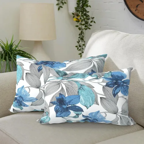 Vista 53 de DYTXIII Paquete de 2 almohadas lumbares impermeables para exteriores con rellenos, 12 x 20 pulgadas, almohada decorativa rectangular para patio