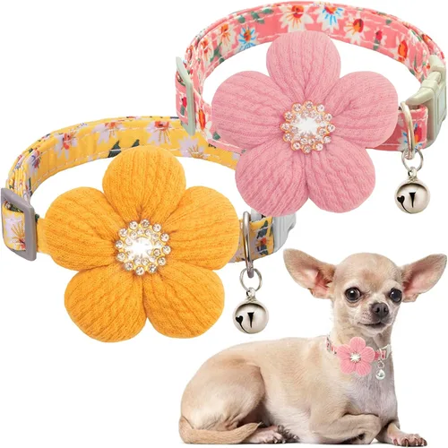 Vista 14 de Collar para perro mediano con flor, collares de perro para perros medianos Collar para niña Collar de perro lindo con campana, longitud ajustable