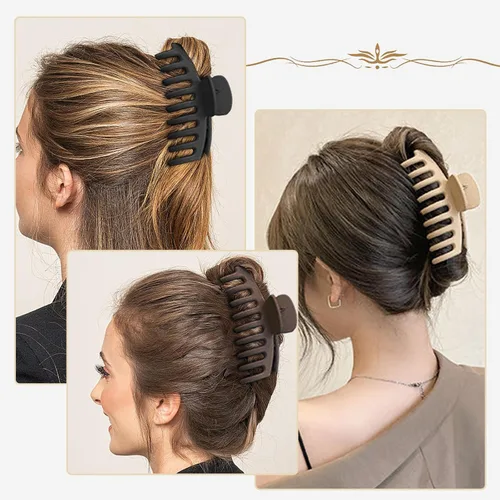 Vista 5 de Paquete de 6 pinzas para el cabello de 4 pulgadas para cabello grueso, pinzas de pelo mate grandes para mujeres, pinzas de plátano de sujeción fuerte