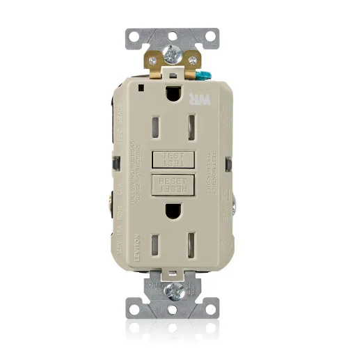 Vista 3 de Leviton Receptáculo GFCI dúplex de autoprueba dúplex de 15A-125V extra resistente a la intemperie, 15 amperios, G5262-WTE, negro