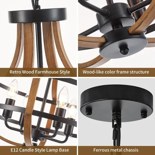 Vista 8 de Candelabro de madera de 16.9 pulgadas para comedor de estilo rústico de 4 luces, moderno de madera sintética, vintage, para cocina, vestíbulo