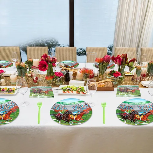 Vista 7 de Roshtia 192 piezas de suministros de fiesta Derby para decoración de fiesta de carreras de caballos, juego de vajilla para fiesta del día del Derby