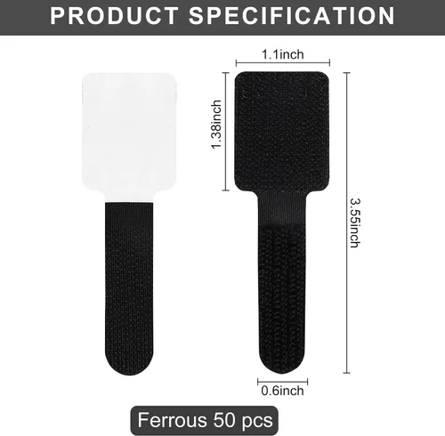 Vista 2 de Paquete de 50 bridas reutilizables autoadhesivas para organizar cables, correas ajustables de gancho y bucle para organizar cables de datos, cables