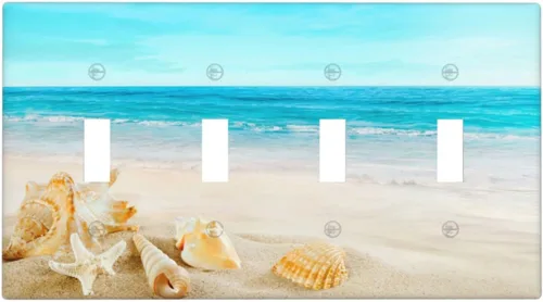 Vista 21 de Cubierta para interruptor de luz, diseño de conchas marinas en la playa, placas de pared de 2 bandas, 1 paquete
