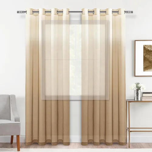 Vista 27 de DWCN Cortinas Transparentes Ombré - Cortinas de Lino Sintético con Gradiente Semi Voile con Ojales en la Parte Superior para Dormitorio y Sala