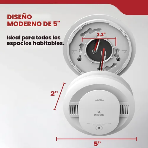 Vista 8 de Kidde, 20SAR, detector de humo cableado, batería de reserva AA, interconectable, indicadores de luz de advertencia LED