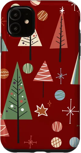 Vista 5 de Funda decorativa para iPhone 14 Retro de mediados de siglo para árbol de Navidad