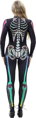 Vista 6 de Esqueleto de Halloween, traje de cuerpo entero ajustado al cuerpo, para mujer
