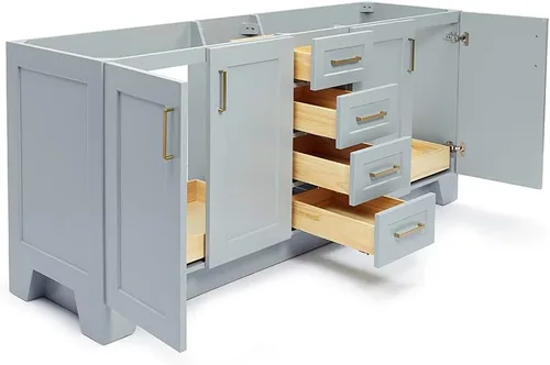 Vista 2 de ARIEL Personalizar Taylor - Tocador de baño de 72 pulgadas, madera maciza, puertas y cajones de cierre suave, color gris