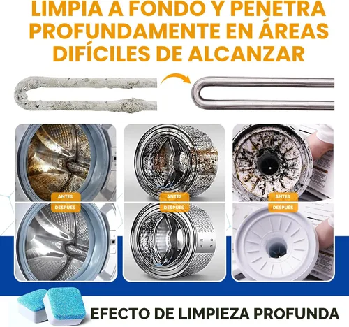 Vista 6 de Tabletas Limpiadoras para Lavadora Paquete de 24 Descalcificador Potente - Limpieza Profunda para Lavadoras HE de Carga Frontal y Superior Seguro